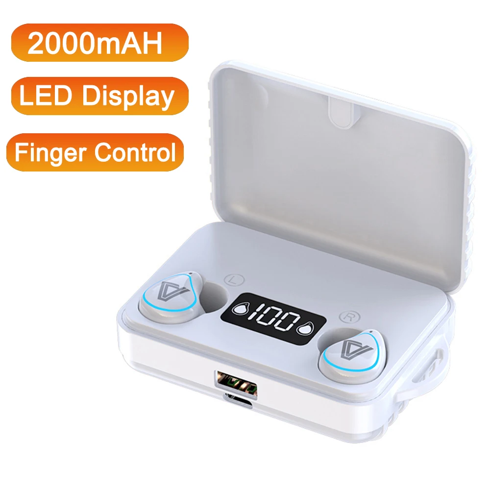 Bluetooth V5 0 Earphones Wireless With Microphone Sports Waterproof Headsets 2000mAh Charging Box For Android