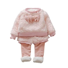 Милый утепленный комплект для маленьких девочек, розовая толстовка с капюшоном и леггинсами из овечьей шерсти комплект из 2 предметов для маленьких девочек хлопковая смесь теплая одежда для младенцев комплект для малышей