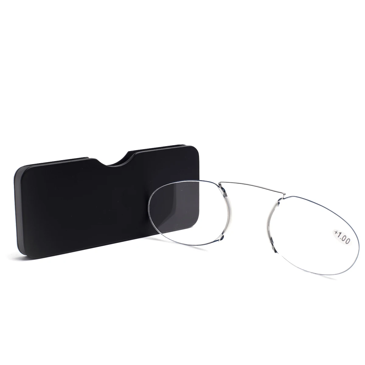Rimless Foam Reading Glasses Nose Clip on Mini for Men Women Pince-Nez Portable Magnifier Oval with Case +1 1.5 2