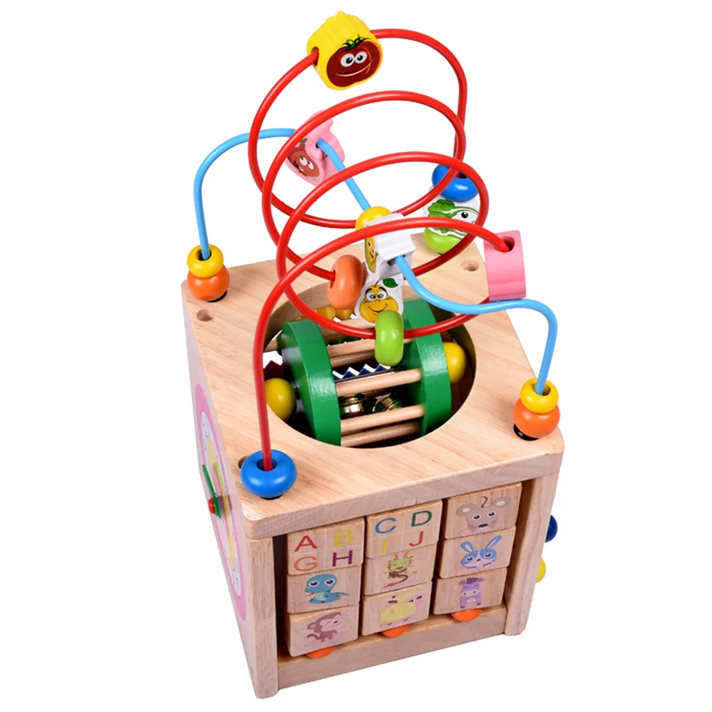 Activity Cube with Bead Maze, Multi-function Baby Roller Coaster Shape Sorter, Counting Numbers, Alphabet Learning Puzzles