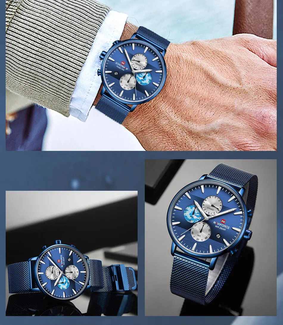 NAVIFORCE Топ люксовый бренд модные мужские часы светящийся хронограф водонепроницаемые кварцевые наручные мужские часы Relogio Masculino
