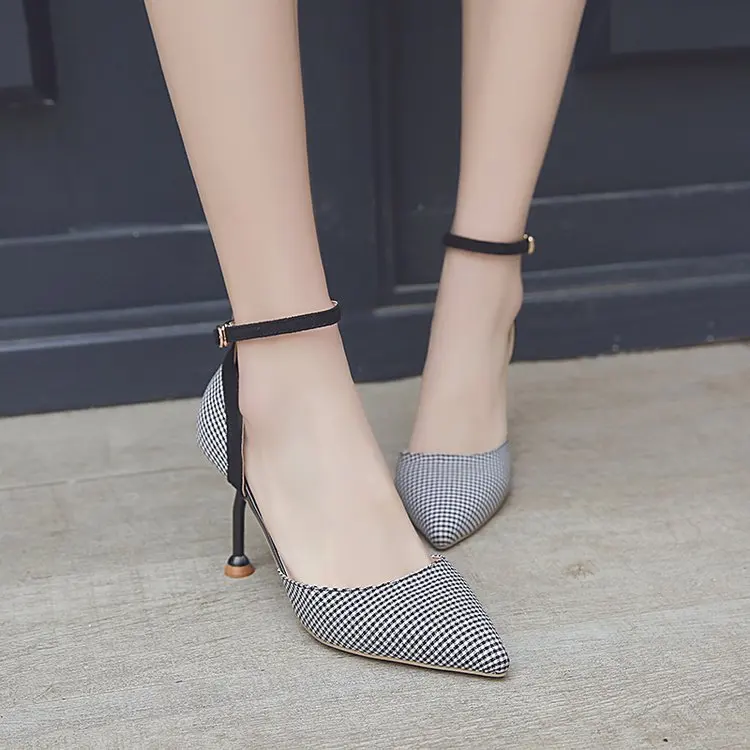 

Spring New Style Europe And America Pointed-Toe High Heel Shoes Straight-line Buckle Closed-toe Cat with Sandals Women's Hallow