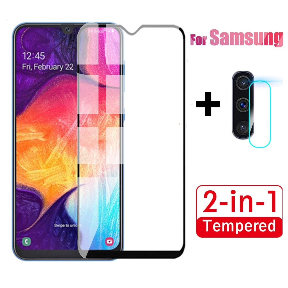 2 в 1 протектор экрана для samsung A50 закаленное стекло Galaxy A10 A20 A20e A30 A40 A70 A 50 70 защитная
