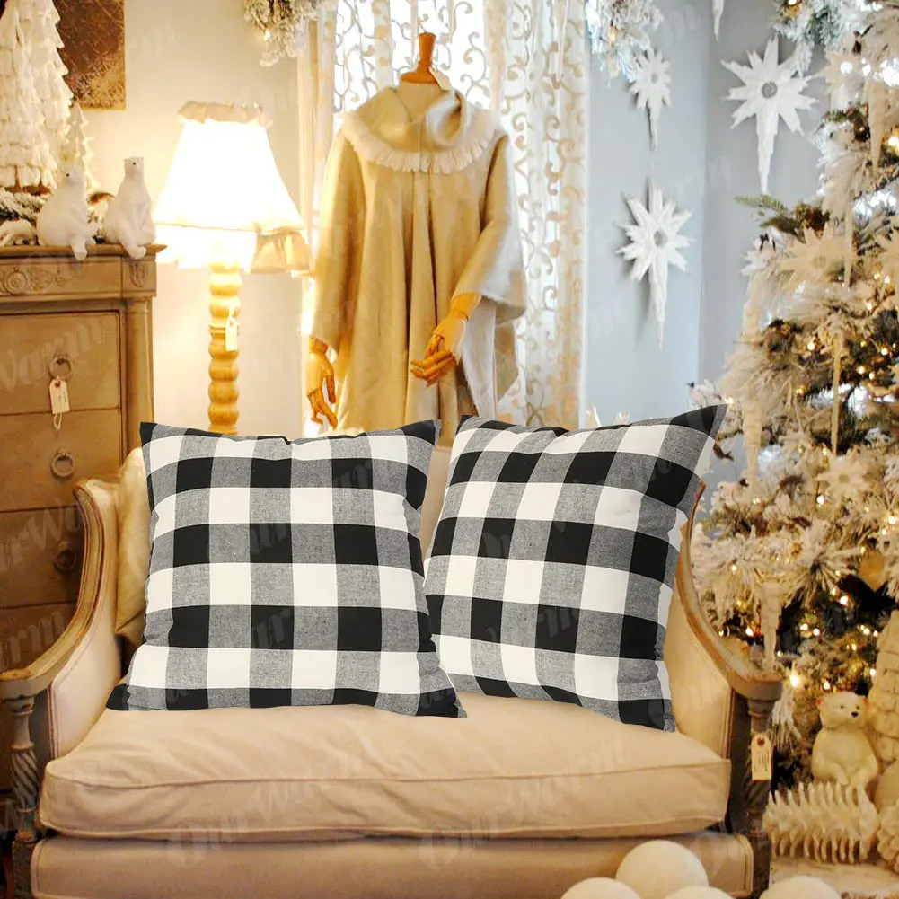 Теплая Наволочка на подушку из хлопка в клетку буйвола, Рождественские декоративные наволочки на подушку для дивана, комнаты, дома, офиса