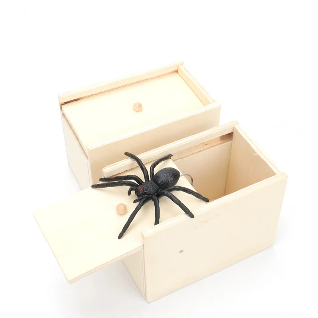 Funny Scare Box Prank Spider Wooden Fidget Anti-stress Interest Play Trick Joke Surprise Adult Halloween Toys For Children Gifts 4