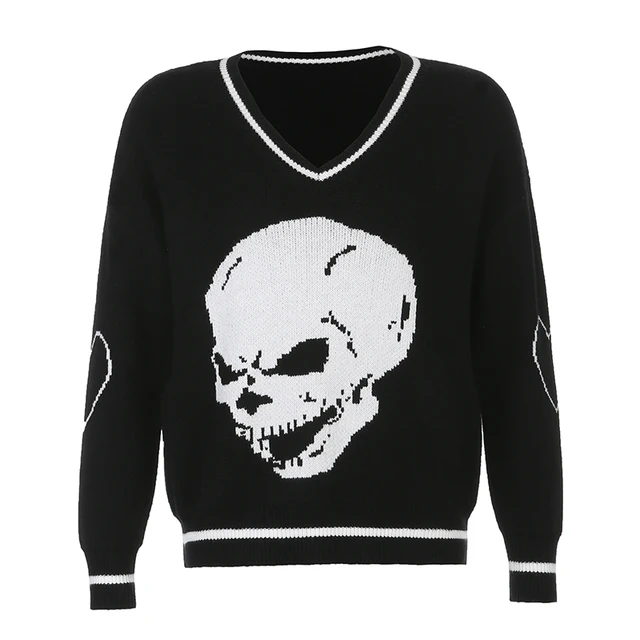 Harajuku Skull Print Y2K Loose Autumn Winter Sweater 6