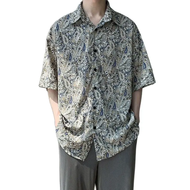 

Summer Shirt Men Harajuku Streetwear Bandana Shirts Hip Hop Casual Short Sleeve Shirt Male Clothing 2023 Trendy
