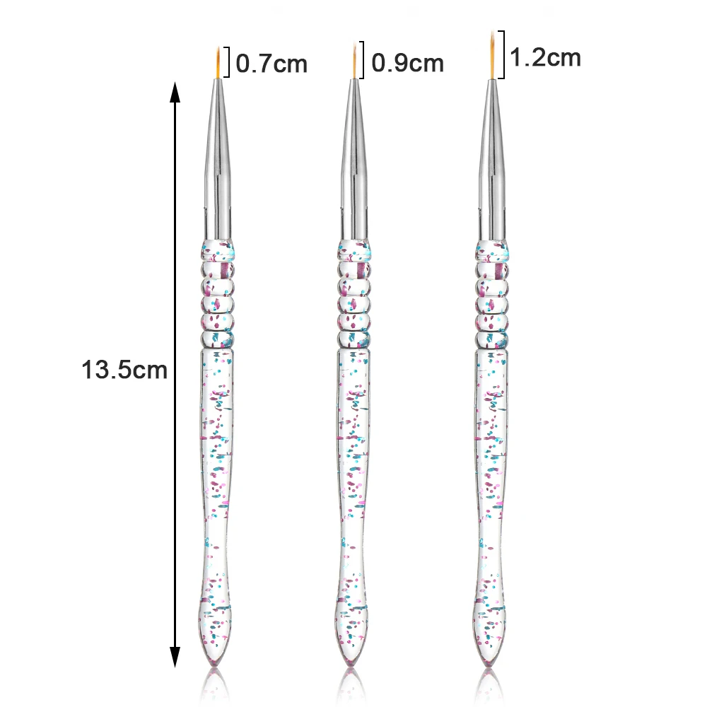 3 цвета дизайн ногтей резьбы ручка нейл-арта акрил ручка салонные инструменты для ногтей 3D чертежная ручка, кисточка для ногтей 5/7/9 мм - Цвет: 3pcs