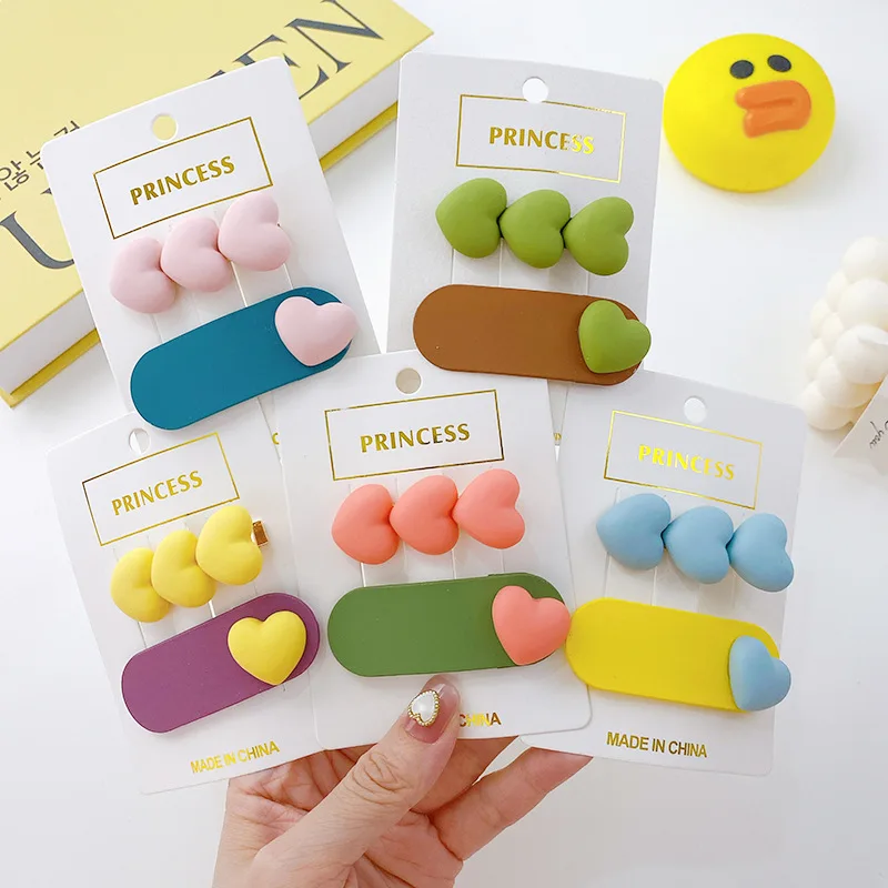 2Pcs/Set 2021 Korea Cute Princess Love Hairpins Ornaments  Cartoon Candy Color Resin Children's Hair Clips For Girls Accessories