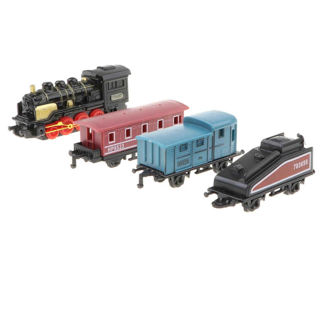 4Pcs Black Mini Steam Train Set, 1 Locomotive Engine and 3 Railway Carriages, Kids Toddler Fun Toy Collectibles