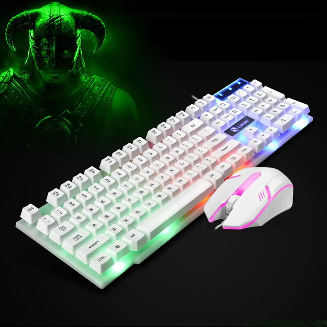 Gaming LED Backlight Mechanical for PC Comb Wired USB Mouse Keyboard 104 Keys 60 10g DC5V/