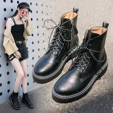 CYOSO/женские ботильоны черного цвета на платформе Женская осенне-зимняя обувь на плоской подошве со шнуровкой повседневная женская обувь с заостренным носком