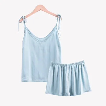 

Sexy Lingerie Women's Satin Silk Pajama Summer Striped Printing Spaghetti Strap Sleepwear pijama pyjamas women home clothes