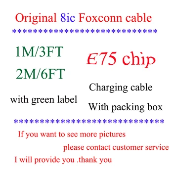 

100pcs/lot 100% Genuine Original 1m/3ft 8ic E75 Chip Data USB charging cable for Foxconn iX XS MAX 8 7 6 With New packaging