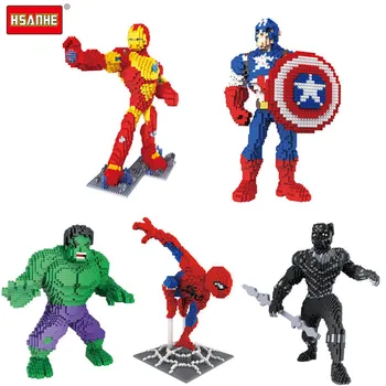 

Building Spiderman Bricks Blocks Super Hero Black Panther Captain America DIY Model Action Green Hulk Figures Toy