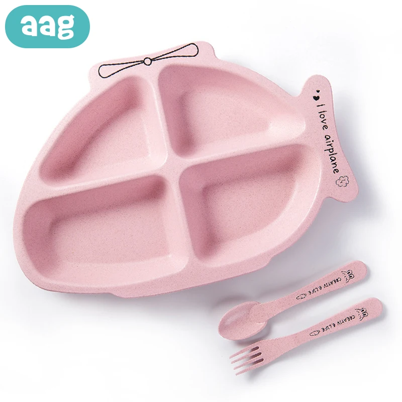 

AAG Car Aircraft Airplane Cartoon Baby Bowls Set Spoon Fork Wheat Straw Child Feeding Tableware Dinnerware Baby Food Plate Dish