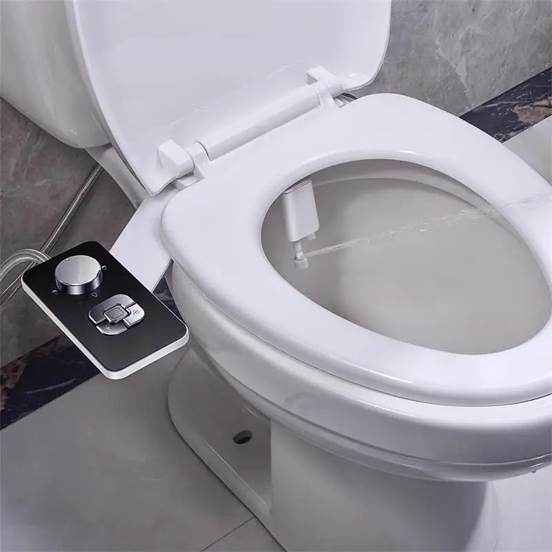 Bidet Attachment Toilet Seat Ultra-thin Non-electric Self-cleaning Dual Nozzles Frontal & Rear Wash Cold Water Personal Hygiene