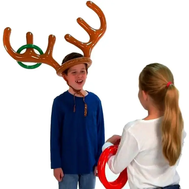 1 Pc Christmas Inflatable Reindeer Antler Ring Toss Game Xmas Party Fun Props 2