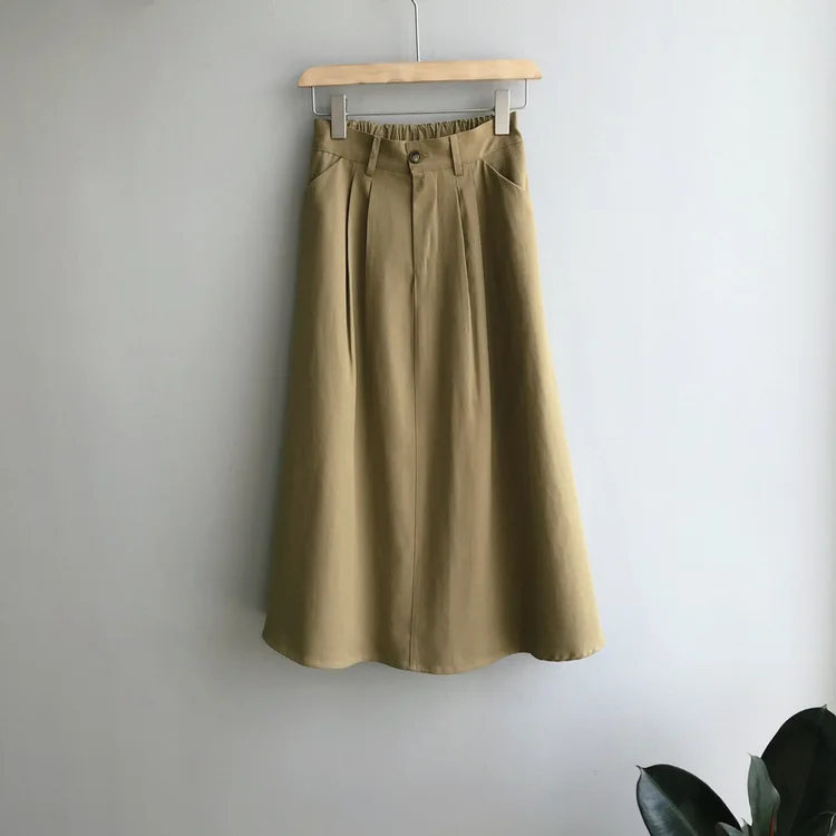 

Summer Skirt Women With Belt 2019 Spring Casual Cotton Solid High Waist Sun School Skirt Female
