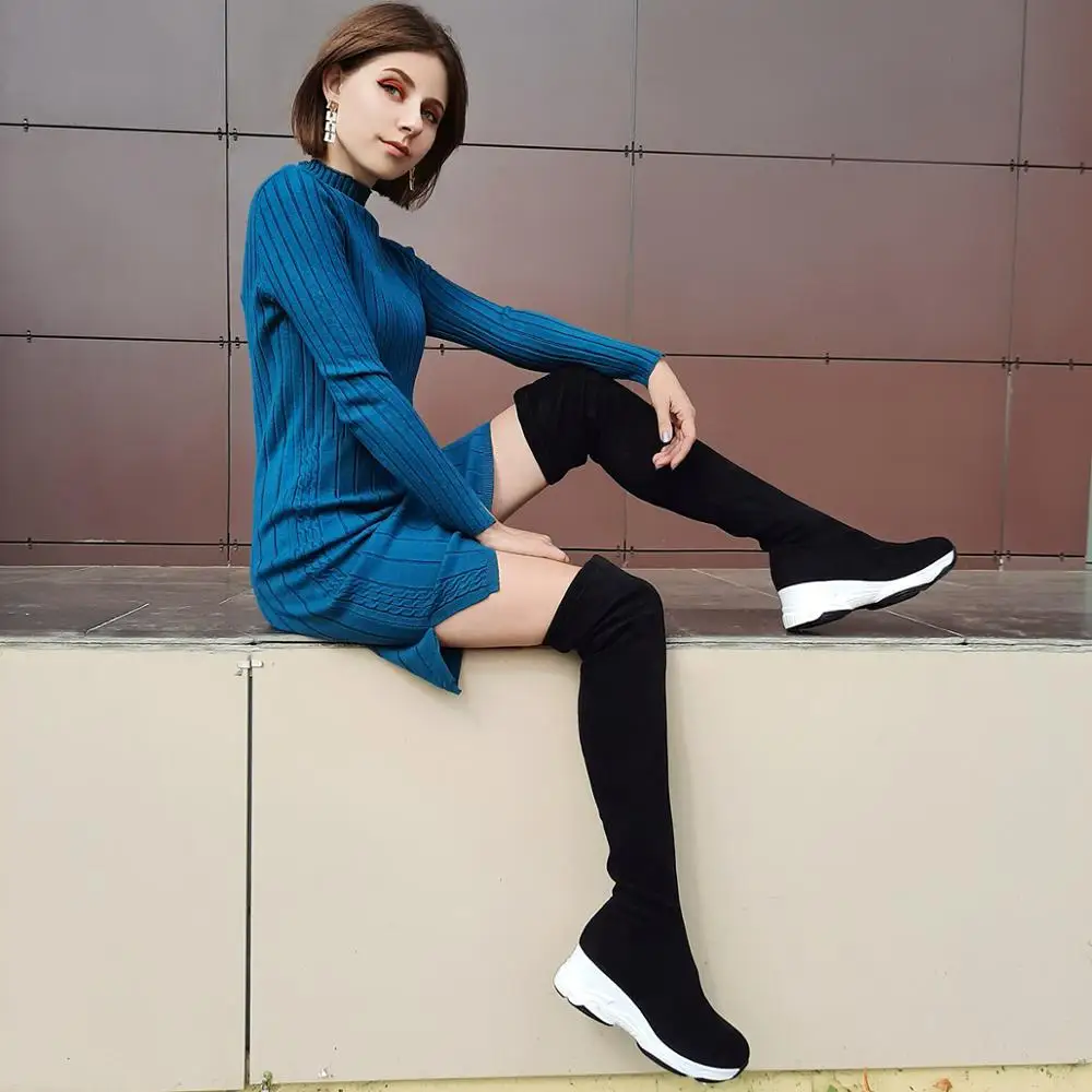 Women High Heel Boots Round Toe Over The Knee Size 34-43