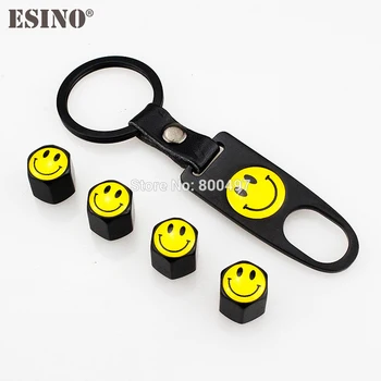 

40 x Car Styling Stainless Steel Zinc Alloy Wheel Tire Valve Stems Caps Smile Face Universal Fit With Mini Wrench Key Chain
