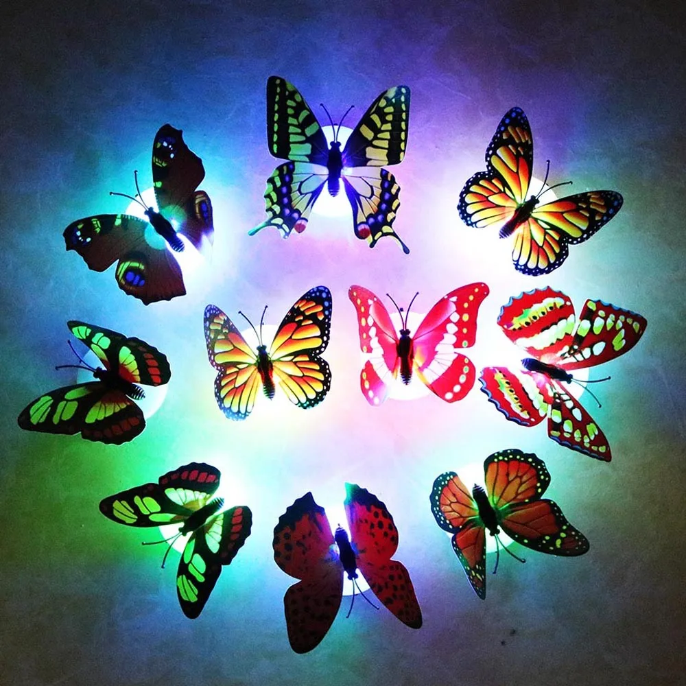 10 шт./лот красочная бабочка светодиодный ночник красивые настенные ночники цвет
