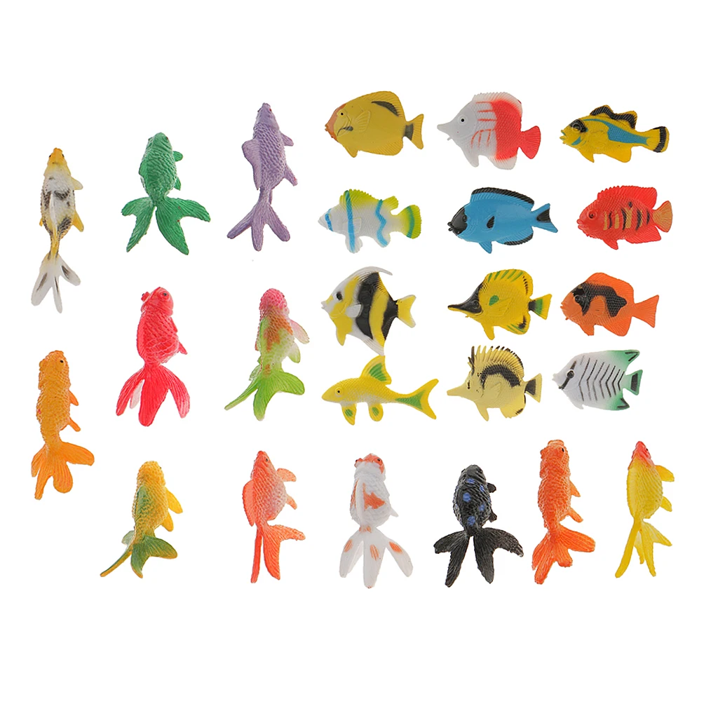 24Plastic Tropical Angel Fish&Goldfish Ocean Animals Small Figure Party Toys