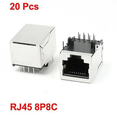 

20Pcs Stainless Steel Shell 8P8C RJ45 PCB Jacks Connector 20mm x 15.5mm x 14mm