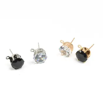 

10pcs 6/8/10mm Zircon Crystal Gold Silver Ear Stud Stud With Hole Ear Drop For DIY Handmade Earrings Jewelry Making Accessories