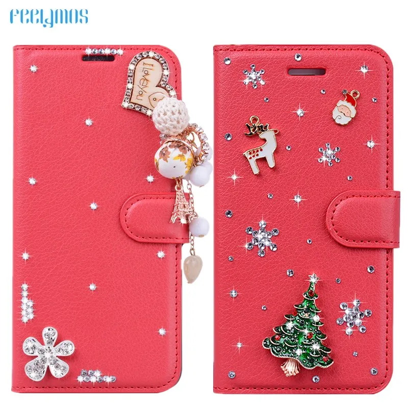 

Christmas Gift Leather Case Flip Wallet Card Cover For Huawei P20 P30 Lite Pro Honor 8 9 10 P8 Lite P9 Lite 2017 DIY Bling Coque