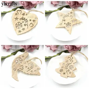 

4-6PCS/LOT.Retro heart star tree pigeon wood hanger Xmas tag Creative pendant Kindergarten decoration Home ornaments Wholesale