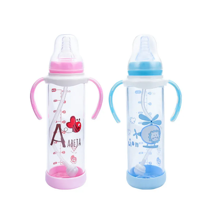 

Mei ying tang Creative with Handle Infant Crystal Diamond Glass Feeding Bottles 240ml with Silica Gel Pad Shatter-resistant Soot