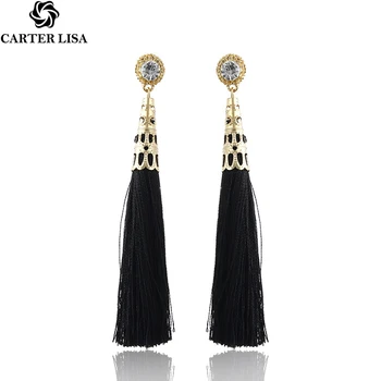 

CARTER LISA New Statement Fashion Jewelry Crystal Long Earring Tassel For Women 4 Colors Wedding Dangle Drop Earrings Wholesale