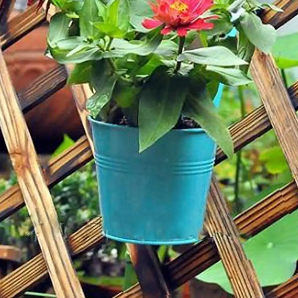 10X Garden Metal Flower Pots Wall Hanging Tin Baskets Bucket Plant Herb Plan FVX 