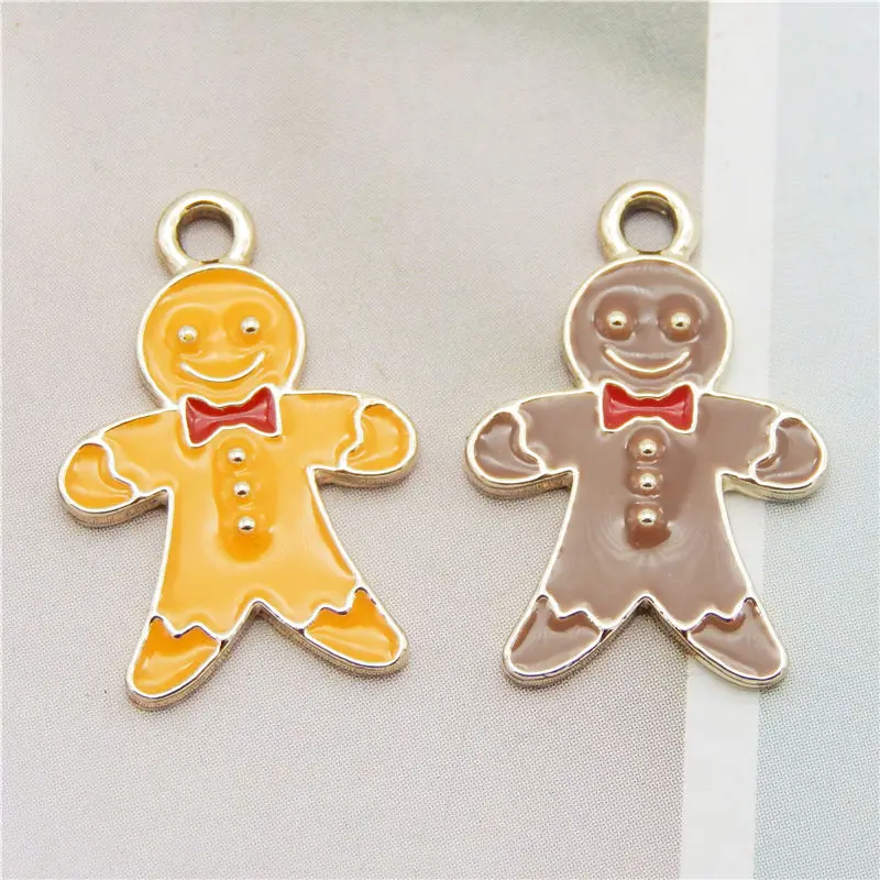Julie Wang 6PCS Enamel Gingerbread Man Charms Brown Orange Cartoon Christmas Food Pendants Alloy Jewelry Making Accessory Julie Wang 6PCS Enamel Gingerbread Man Charms Brown Orange Cartoon Christmas Food Pendants Alloy Jewelry Making Accessory