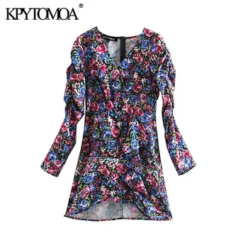 

Vintage Stylish Floral Print Mini Dress Women 2020 Fashion V Neck Long Sleeve BacK Zipper Female Dresses Casual Vestidos Mujer