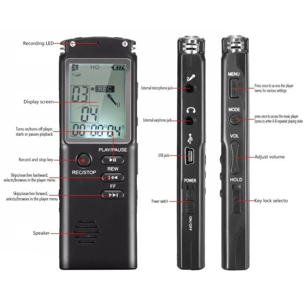 Digital Audio Voice Recorder 8/16/32GB Voice Recorder USB Professional With VAR/VOR Built-in Microp