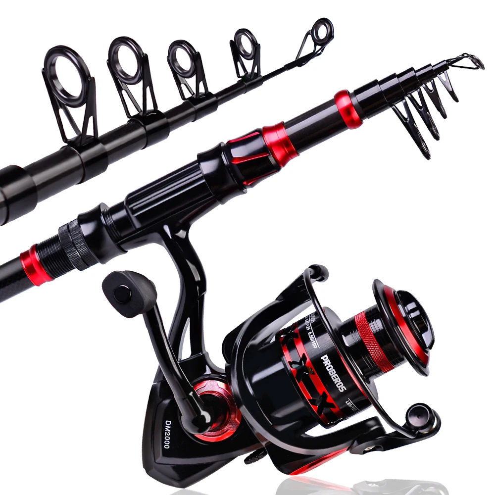 Proberos Telescopic Rod & Reel Kit 5.2:1 Gear Ratio Spinning Reel 2.1m  Carbon Fiber Fishing Rod Combo Bag Line Baits Hooks Set - AliExpress