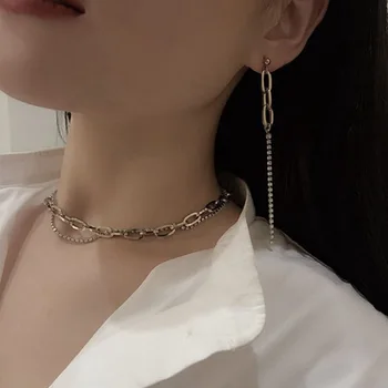 

Justine Clenquet Popular Brand French Necklace Steel Color Metal Crystal around Chain Choker Choker