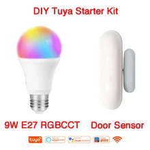 E27 9 Вт RGBCCT Tuya умная жизнь WiFi лампа смарт-сценария беспроводной датчик двери и окна Alexa Google Home IFTTT связь сигнализации