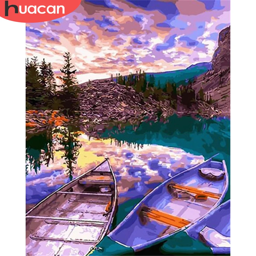 HUACAN DIY Pictures By Number Boat Kits Home Decor Painting Numbers Sunset Drawing On Canvas HandPainted Art Gift | Дом и сад
