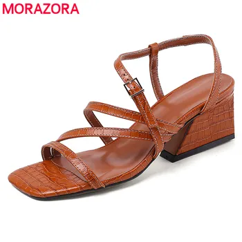 

MORAZORA Plus size 34-42 New nature cow genuine leather sandals women shoes fashion ladies gladiator sandals summer shoes female