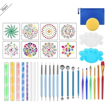 

35Pcs Mandala Dotting Tools Kits Painting Tools Kits Brushes Paint Tray Paint Brushes Rock Painting Canvas Rocks Fabrics Art