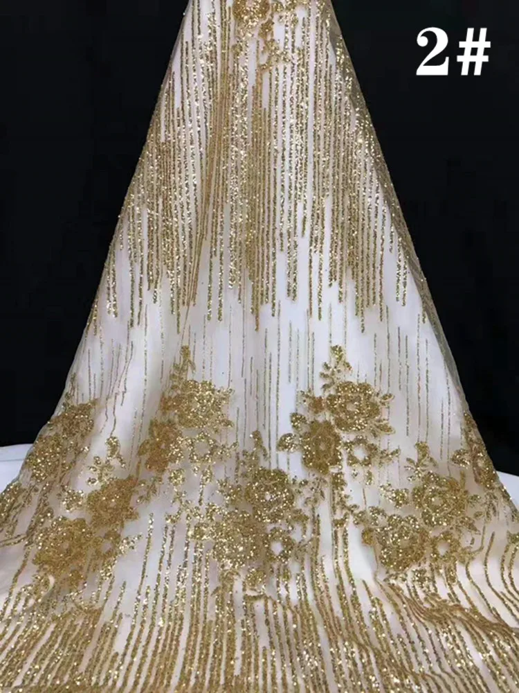 Gold series Glued glitter sequined French mesh gauze African fabric suitable for wedding dress Nigeria lace | Дом и сад