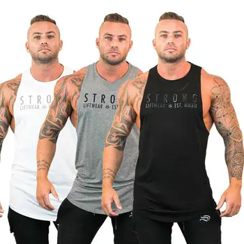 

New Men Tank Top Cotton Letter Print O-Neck Stringer Bodybuilding Gym Fitness Sports Sleeveless Muscle Casual Summer Tee Vest