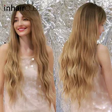 Inhaircube Ombre Brown Synthetic Wigs Long Natural Wave Heat Resistant Hair Dark Root Cosplay Wig For Black/White Women