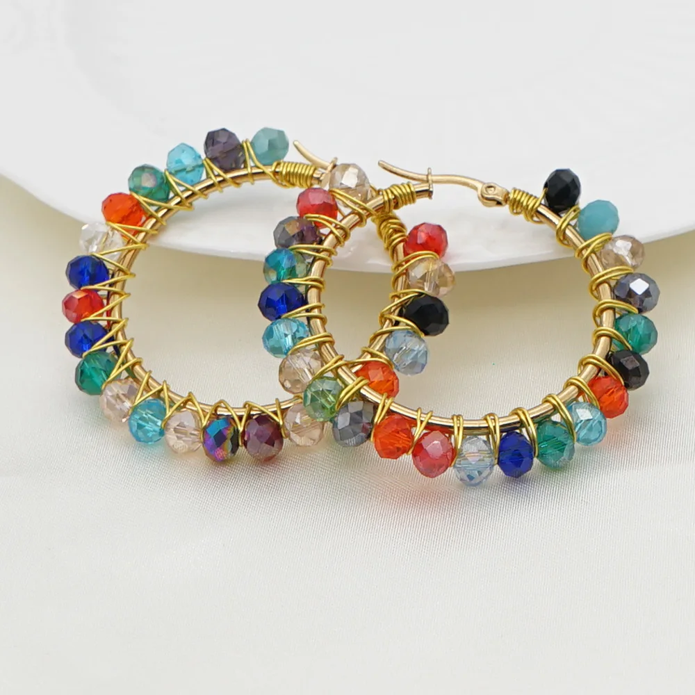 Серьги-кольца Go2Boho с кристаллами разноцветные из нержавеющей стали летние 2021 |
