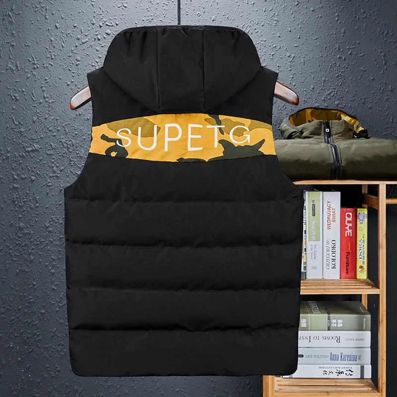 Мужской зимний жилет без рукавов Chalecos Para Hombre Gilet Inverno Военный стиль мода плюс 6XL 8XL Толстый жилет с капюшоном