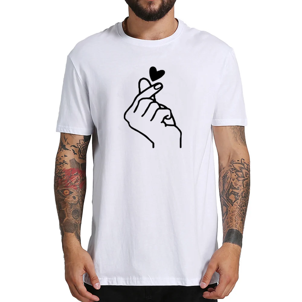 

Summer Mens Tee Round Neck Short Sleeve Creative Funny Finger Heart Printing Pattern TShirt Street Wear Cool T-shirt Men
