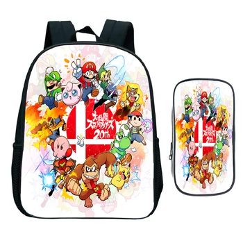

Child Super Mario Smash Bros Backpack with Pen Bag 2pcs Set Kids Cartoon Kindergarten School Bag Anime Bookbag Children Gift